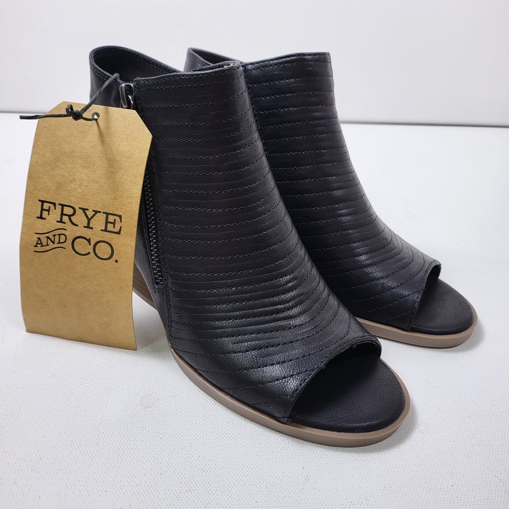 Frye And Co. Gianella Peep Toe 3in Heeled Sandals Womens 7 M Black Slingback Zip